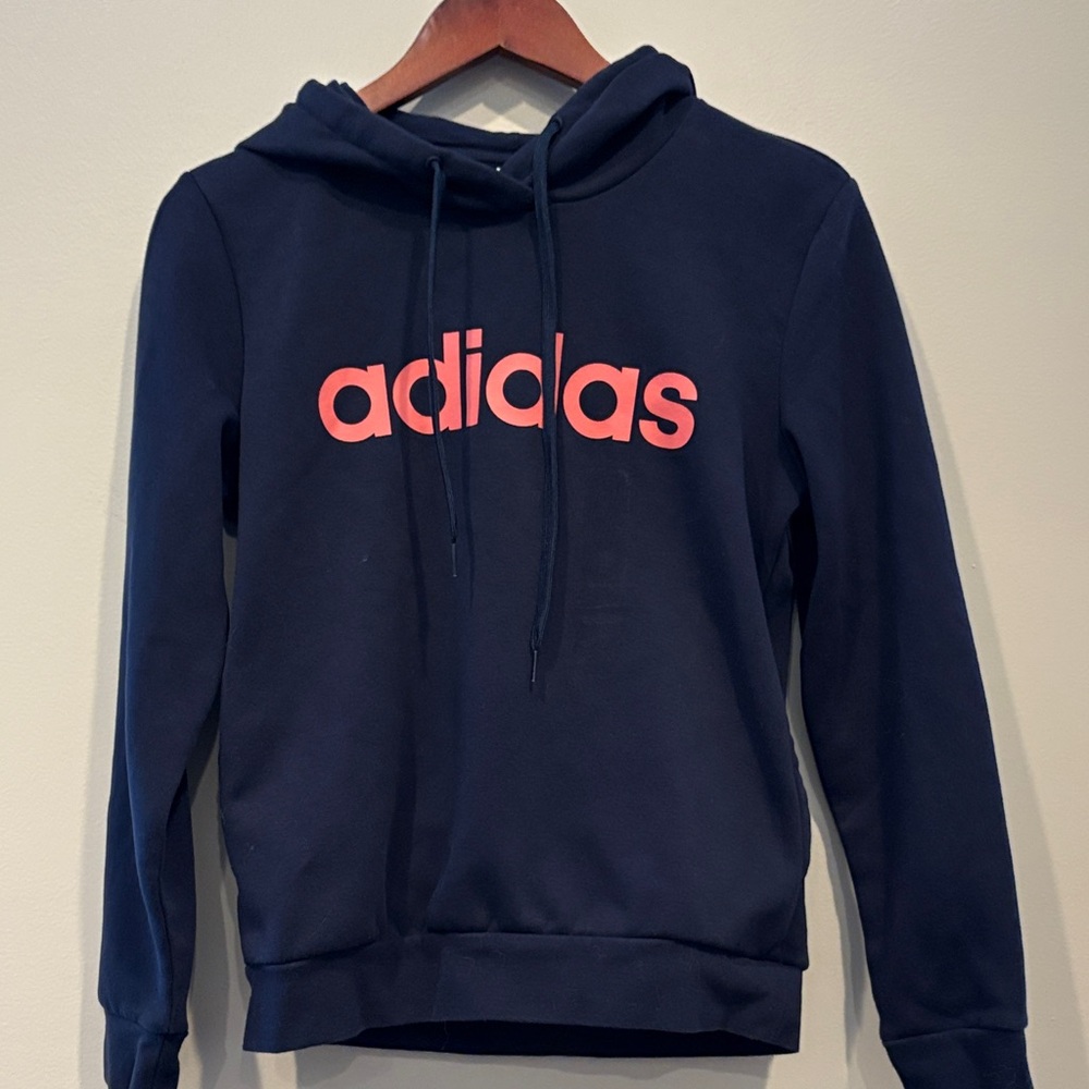 Adidas Dark Blue Hoodie with Coral Logo